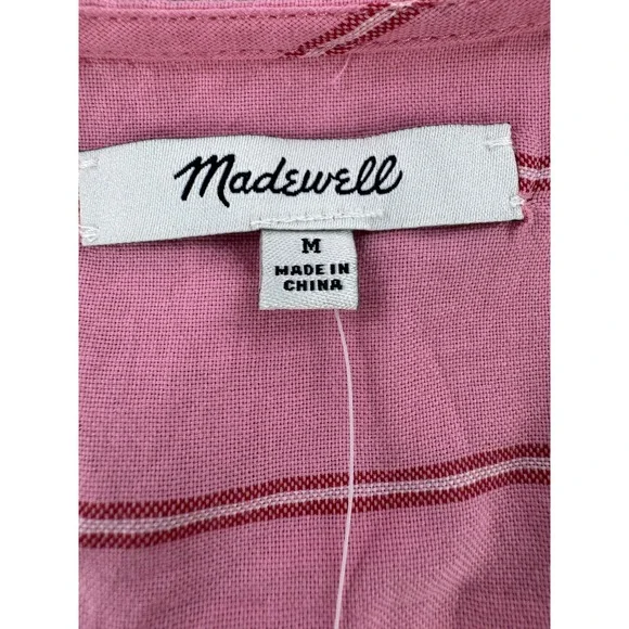 Madewell Blouse Womens Medium Pink Striped Wrap Tie Waist 3/4 Sleeve Cotton - Picture 4 of 11